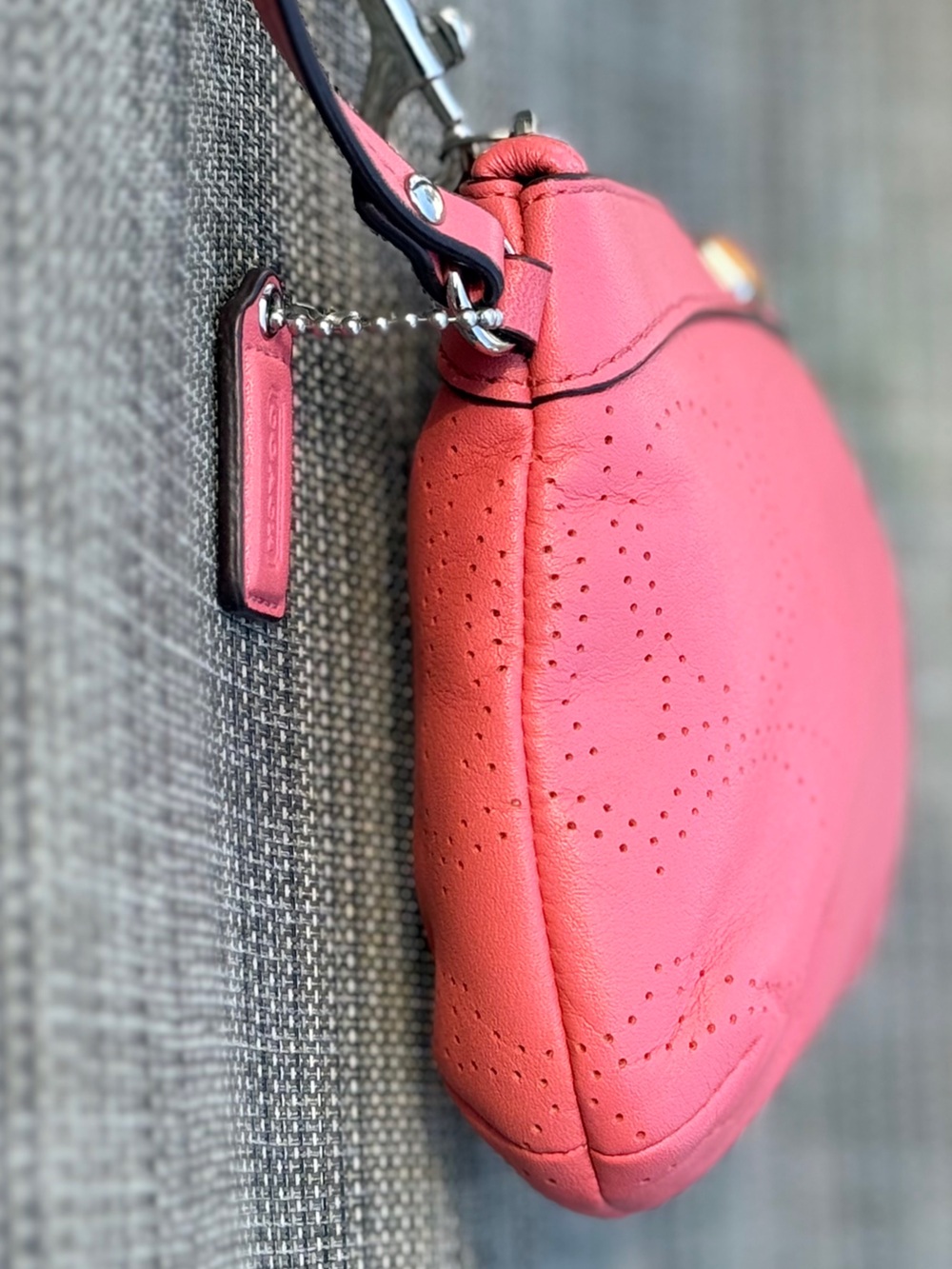 Coach Coral Perforated Leather Wristlet with Detachable Strap - Picture 4 of 9
